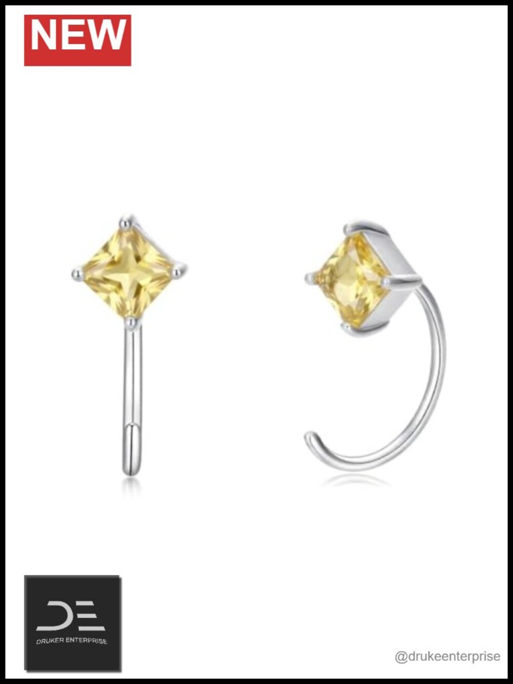 925 Sterling Silver 0.6 Carat Princess-Cut Gemstone Huggie Hoop Earrings